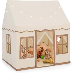 INFANS Kids Play Tent with Washable Mat Star Light Windows, Anti-Trip Large Playhouse Toys for Children Boys Girls, Indoor Outdoor Princess Tents Castle for Toddlers (Beige)