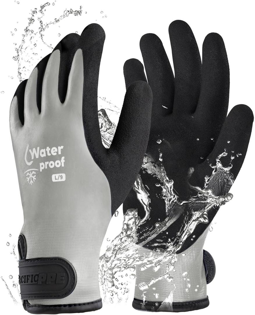 PACIFIC PPE Winter Work Gloves for Men and Women, 100% Waterproof Thermal Insulated Freezer Gloves for Cold Weather, Super Grip, Grey, 2X-Large