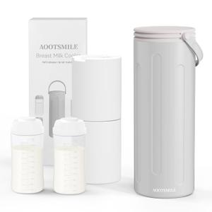 Portable Breast Milk Cooler for Travel, 22oz Large Capacity Breastmilk Chiller for Working Moms, 360 Cooling Keeps Milk Chilled 24 Hours, Includes 2 Baby Bottles, Breastfeeding Essentials (Grey)