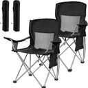 HULKFIT 2 Pack Folding Camping Chair – Heavy Duty Portable Outdoor Beach Chair for Adults with Breathable Mesh Back, Cup Holder & Carry Bag – Ideal for Backyard, Tailgating, Hiking & Travel,Black