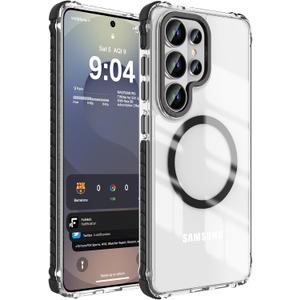 DEERLAMN Strong Magnetic Case for Samsung Galaxy S26 Ultra 6.9-Inch,[Compatible with Magsafe][Military Grade Drop Protection] Clear Slim Shockproof Protective Phone Cover, Transparent+Black