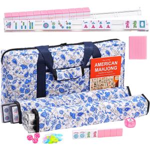 American Mahjong Set with 166 Pink Tiles, Racks, White Mahjong Bag and Accessories, Mahjong Tile Set for Beginners