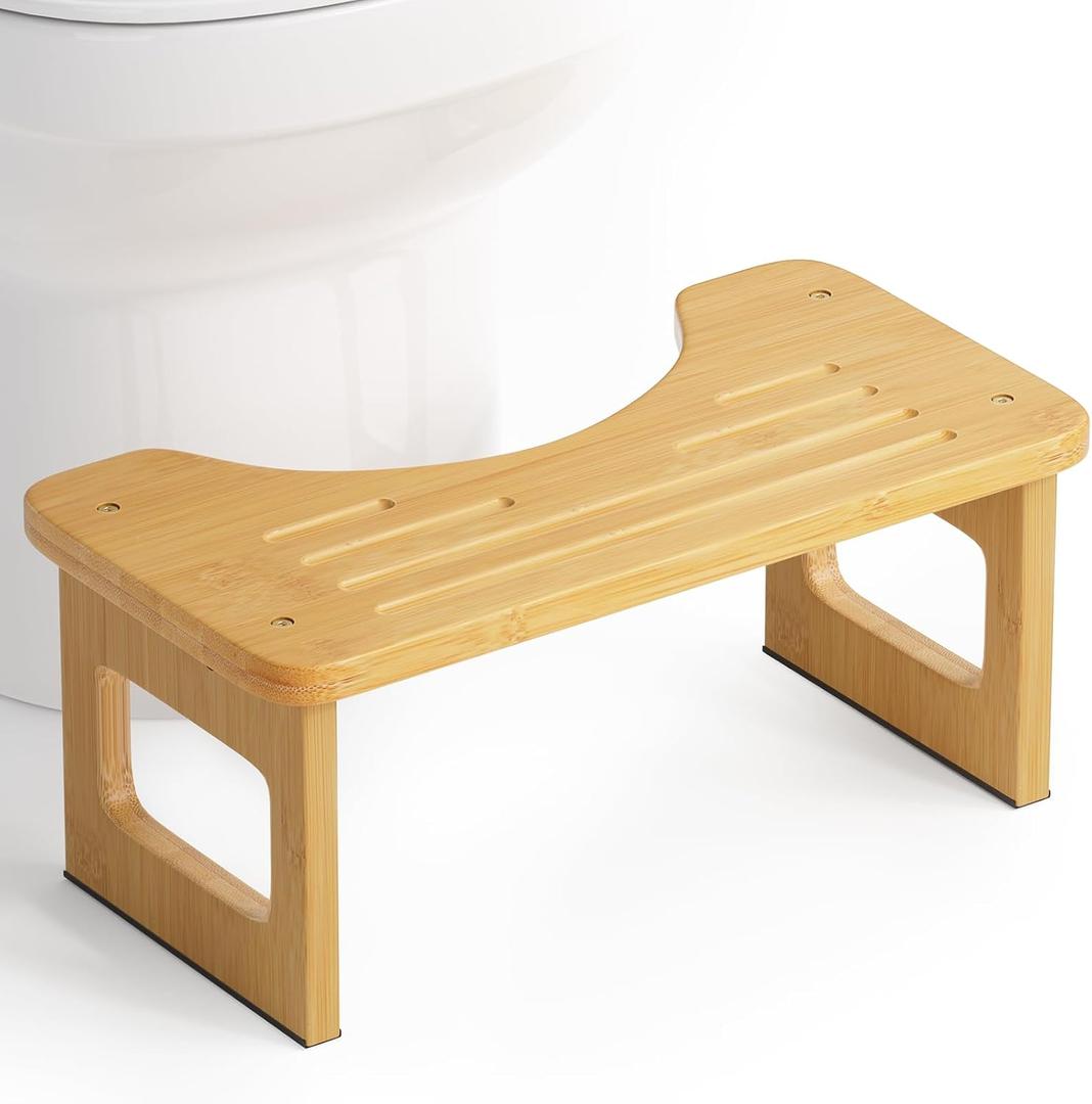 AmazerBath Bamboo Toilet Stool, Squat Potty Stool for Adults, Non-Slip Pooping Stools for Bathroom, Portable Potty Step Foot Stools for Kids, Assembly Required, 6.8'' (Natural Color)