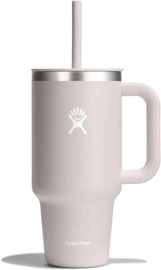 Hydro Flask 32 Oz Travel Tumbler with Handle, Lid and Straw - Insulated Stainless Steel in 32 Oz Oat Tan