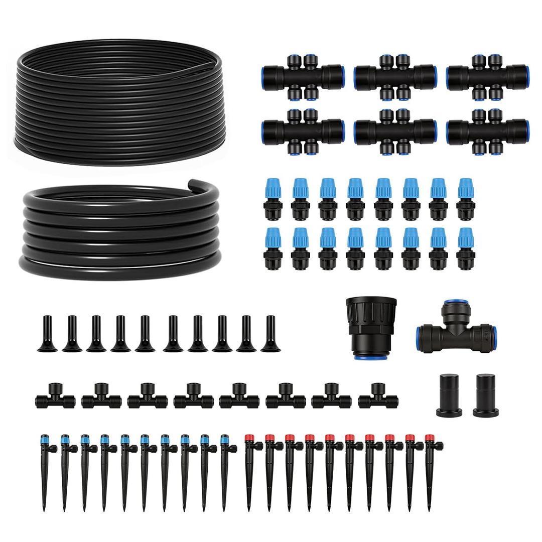 230FT Drip Irrigation System Kit, Quick Connect Garden Watering System, Complete Automatic Drip Irrigation Kit with 1/2" & 1/4" Tubing, Adjustable Emitters for Garden, Raised Beds & Greenhouse