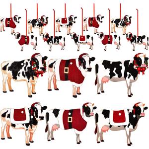 Blulu 24 Pcs Christmas Cow Mouse Ornaments Hanging Cow Mice Christmas Decorations Tree Ornaments for Xmas Tree Farmhouse Decor(Cow)