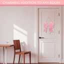 Pink Bow Wooden Hanging Sign for Girls Room - Cute Bow Decor with Ribbon for Door Wall Bedroom - Preppy Coquette Girly Decor for Dorm Nursery Bathroom Apartment - Housewarming Gift for Her