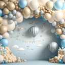 Leyiyi 10x7ft 3D Balloons Backdrop for Boys 1st Birthday Party White Blue Hot Air Balloon Blue Sky White Clouds Cake Smash Photography Background Sweet First 1st Birthday Backdrop Photo Booth Props