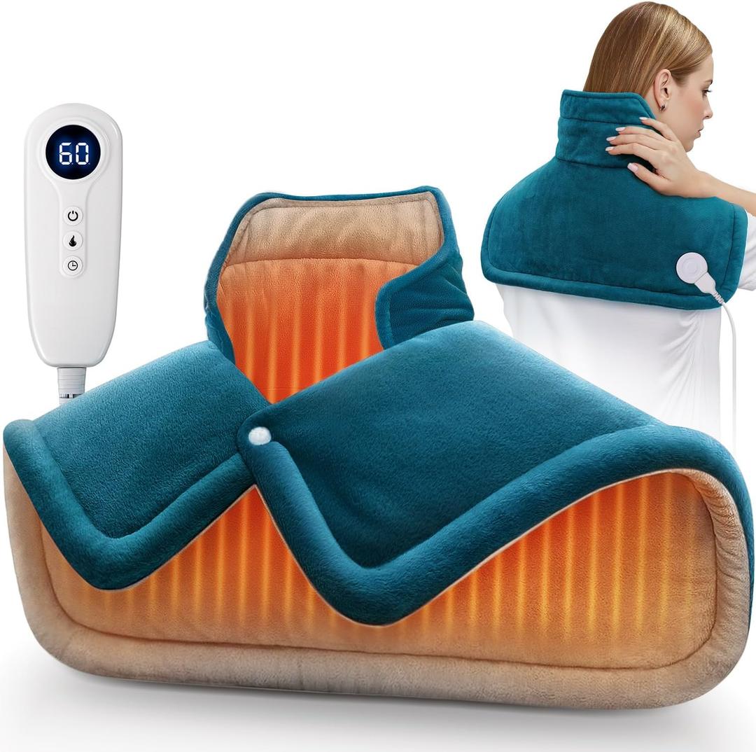 Heating Pad for Neck and Shoulder, 2lb Weighted Neck Heating Pad for Pain Relief, Fathers Day Birthday Christmas Gifts for Dad Men Women Mom, Dad Husband Gifts, 6 Heat Settings Auto-Off Home Office (Sapphire Blue)