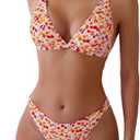 ZAFUL Women's 2 Piece Floral Print Swimsuit Triangle String High Cut Bikini Sets Bathing Suit, size Small