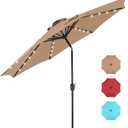 DUMOS 10 ft Patio Pool Umbrella with 32 LED Solar Lights, UV-Resistant Outdoor Table Umbrella with Tilt and Crank for Backyard, Deck, Garden, and Beach, Khaki