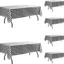 Vinyl Tablecloth with Flannel Backing-6 Pack Black & White 60x120 Inch Waterproof Plastic Table Cloth-Wipeable Heavy Duty Oilcloth Rectangle 8 Foot Protector for Picnic Party Camping Dining