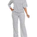 FairyLove Two Piece Sets for Women Lounge Sets Cowl Neck Tops Wide Leg Crop Pants Vacation Travel Outfits Black (XL)