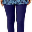 Pinup Fashion Swim Leggings with Skirt - Women Swimming Pants Capris Swimsuit High Waisted UV Swimwear Tights (Large, Navy Paisley)