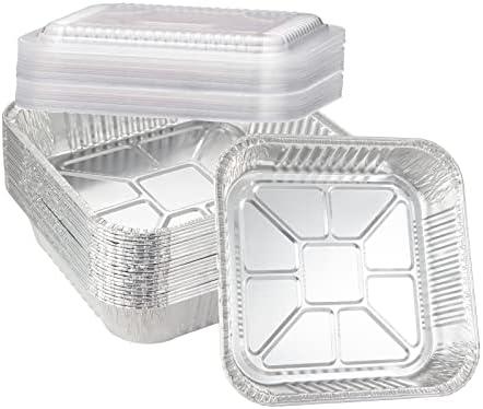 Waytiffer 16-Pack Disposable Aluminum Foil Tins - Heavy Duty Square Cake & Baking Pans with Plastic Dome Lids
