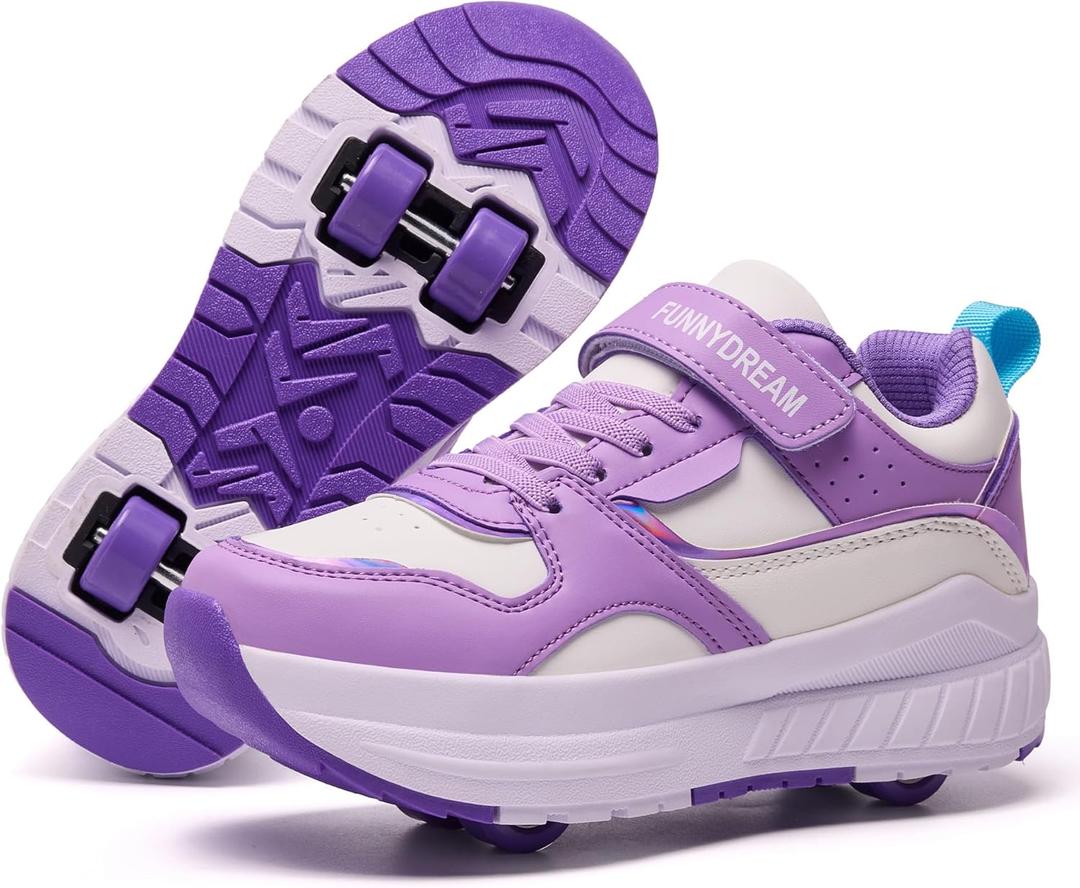 Roller Skate Shoes for Girls Boys Kids Sneakers Detachable 4-Wheels Short-Distance Glider for Beginners Great Gift for Kid, US: 1
