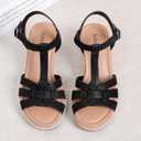 Luoika Women's Wide Width Wedge Sandals, Platform Ankle Strap Open Toe Espadrille Wedge Pump Heel Women's Sandals Concise Casual Summer Shoes. 23001,Black,11XW