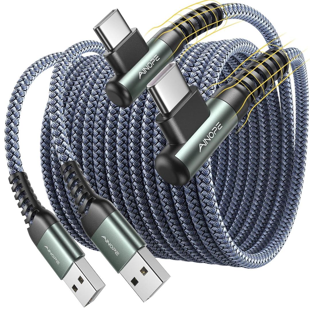 AINOPE 10 ft USB C Cable 2-Pack, 3.1A C Chargers Fast Charging 10 Foot, Resistant Nylon Braided Type C Charger Fast Charging 10ft Right Angle Charger Cord Fit for Galaxy S20 Ultra S10 S10E S9 S8 Plus (Grey)