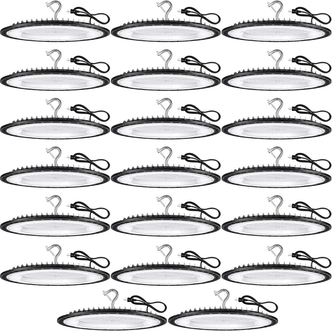 YANYCN 20 Pack 300W UFO Led High Bay Light,120VAC,45000LM 5000K Daylight Commercial Shop Bay Lighting Fixture,[1300W MH/HPS Equiv.] US Plug Area Lighting for Warehouse/Barn/Gym/Factory/Workshop