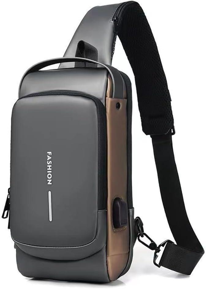 Bealin Waterproof Sling Bag Crossbody Backpack for Men Women Anti-Theft Sling Chest Bag with USB Charging Port for Hiking Walking Grey