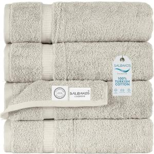 SALBAKOS 100% Turkish Cotton Bath Towels | 4 Piece Turkish Bath Towels Stone 27x54 in Standard Size | Premium Hotel Quality, Super Absorbent, Thick & Plush Turkish Bath Towel (Stone, 4 Bath Towels)