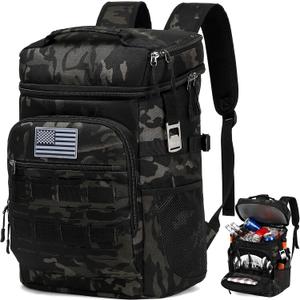 Tactical Cooler Backpack for Men, Double Deck Insulated Cooler Bag 40 Cans, Soft Lunch Backpack with 16H Ice Retention Waterproof Leakproof Picnic Backpack for Work Beach Camping BBQ Hiking