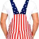 BobbleT American Flag Overall Shorts Patriotic 4th of July Outfit Costume with Hat Sunglasses for Men & Women Parade Party (XXL)