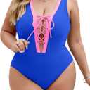 Plus Size Swimsuit for Women Tummy Control Bathing Suits Full Coverage Swimsuits Color Block One Piece Swim Suit (Blue, XXXL)
