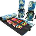 Maydahui 24/48/72 Slots Colored Pencil Wraps Canvas Pencils Roll Holder Pencil Pouch Aesthetic Case Organizer Bag for Art Lovers Artist Drawing(Blue Ocean,72 Slots)