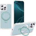 Striped Case for iPhone 16 Pro Max with Stand,6.9" T-Blue