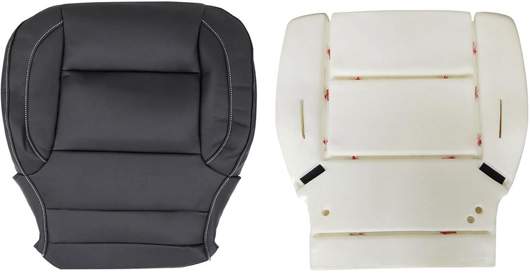 Priprilod Jet Black Non Perforated Leather Driver Bottom and Foam Cushion Replacement Seat Fit for Chevy Silverado GMC Sierra 1500 2500HD 3500HD 2014 2015 2016 2017 2018 2019