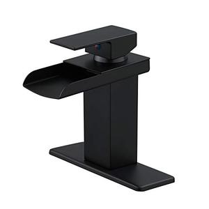 BWE Black Bathroom Faucet Waterfall Single Handle Bathroom Faucet One Hole Bathroom Sink Faucet with Supply Line Lavatory Vanity Mixer Tap Deck Mounted Matte Black