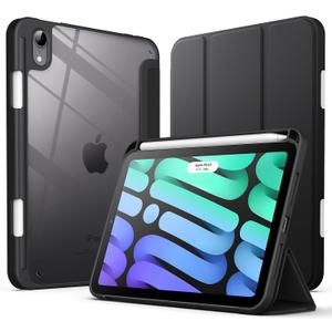 JETech Case for iPad mini (A17 Pro, 2024 Model, 7th Generation) / mini 6 (2021 Model, 6th Generation) with Pencil Holder, Clear Back Shell Stand Shockproof Tablet Cover, Auto Wake/Sleep (Black)