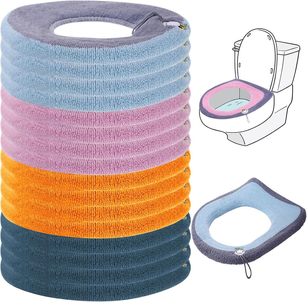 Reginary 16 Pcs Thicker Toilet Seat Cover Pads Bathroom Soft Toilet Seat Warmer Stretchable Washable Fiber Cloth Bathroom Cushion Cover, Easy Installation (Classic Color)