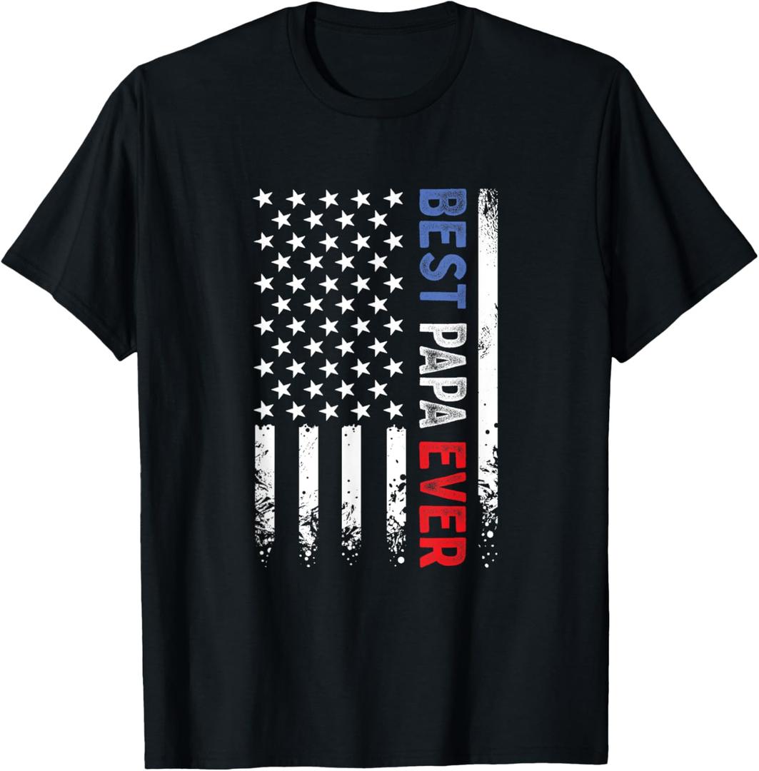 Father's Day Best Papa Ever with US American Flag T-Shirt for Women Men (Black, XXL)