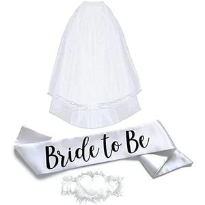 Bride to Be 3pc Sash Set - Sophisticated & Fun Party Favor for Bachelorette Party, Bridal Shower & Wedding Party (3pc Set, White & Black (Font #2))