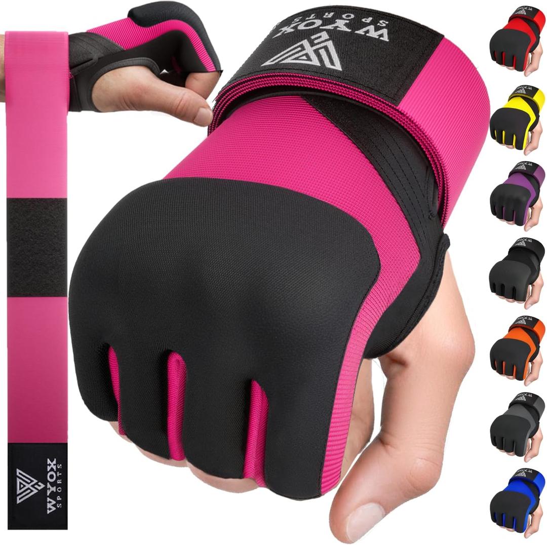 WYOX Gel Boxing Hand Wraps Inner Gloves for Men & Women, 80cm Quick Wrist Straps, Padded Knuckle Protection for Muay Thai Kickboxing, Hand Wraps for Boxing & Martial Arts (Pink, S/ M)