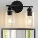 2-Light Bathroom Light Fixtures, Matte Black Bathroom Vanity Lights, Bathroom Lighting Fixtures Over Mirror with Clear Glass Shade, Wall Sconce Light for Bedroom, Living Room and Hallway, 2 Light - 1 Pack