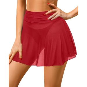 Pinup Fashion Sheer Mesh Skirt Women - Swim Mini High Waisted See Through Bikini Cover Up Skirts XL