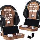 Slothoem Gamer Gifts for New Dad, New Expecting Dad First Fathers Day, New Dad Announcement, Best Birthday Gift for New Father, for Husband Soon-to-be-Dad, Wooden Headset Stand-Leveled Up To Daddy