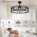 LEDIARY 30 inch Fandelier Caged Ceiling Fan with Light, Bladeless Ceiling Fan with Remote, Farmhouse Fan Lights Ceiling Fixtures for Kitchen, Bedroom, Outdoor(6 Speed, Timing)-Black