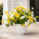 4 Pcs Artificial Petunia Flowers for Outdoors, UV Resistant Fake Flowers Morning Glory, Realistic Artificial Plants for Garden Porch Window Box Balcony Patio Yard Planter Decor (Yellow White)