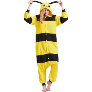 Adult Onesie Pajamas - Unisex Halloween Animal Cosplay Costume Sleepwear - Comfy One-Piece Suit for Men & Women (Medium, Bee)