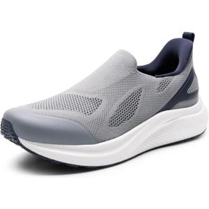 ALLSWIFIT Men's Hands-Free Slip On Walking Shoes Laceless Comfortable Tennis Sneakers,Size 9.5,Grey/Navy-Knit,SARR016M