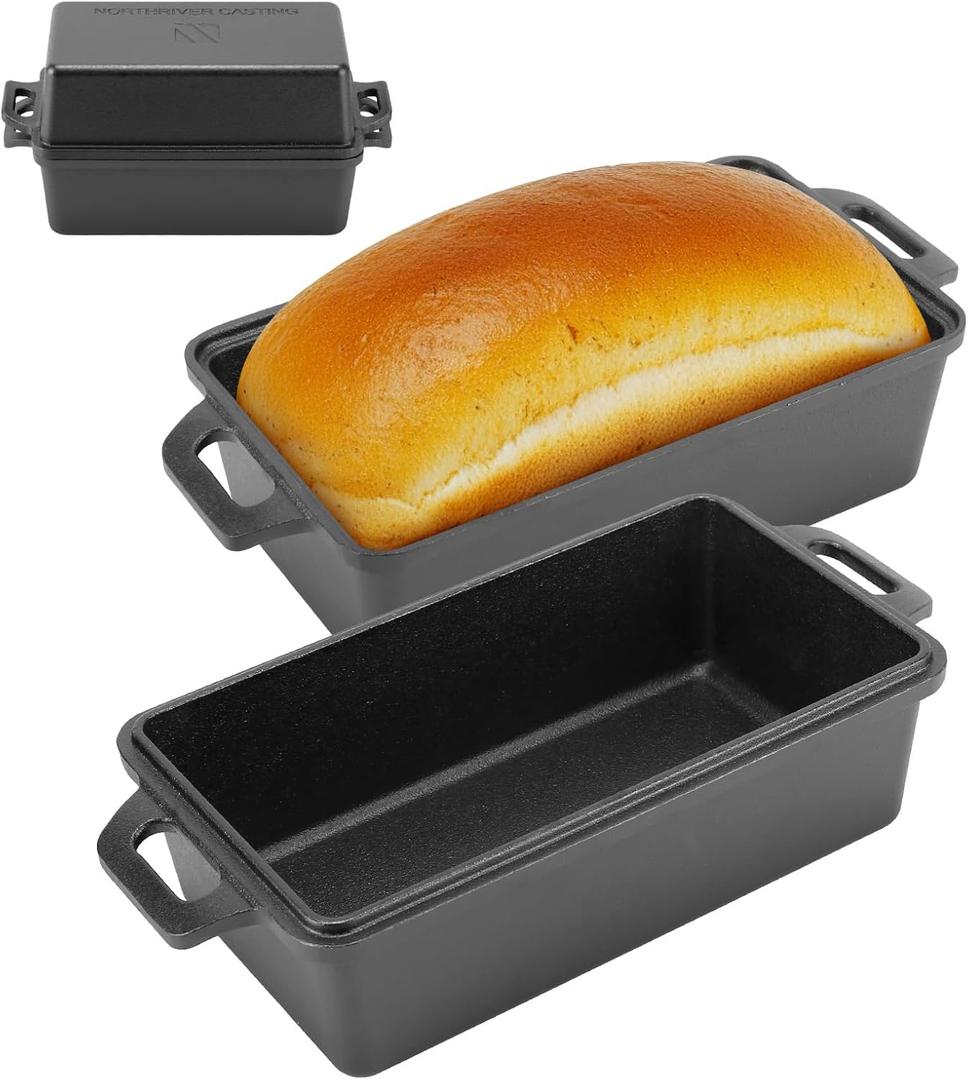 95 Inch Cast Iron Loaf Pan with Lid | Bread Baking Pans | Even Heat Distribution for Homemade Bread, Cake, Meatloaf, 2 Piece Set