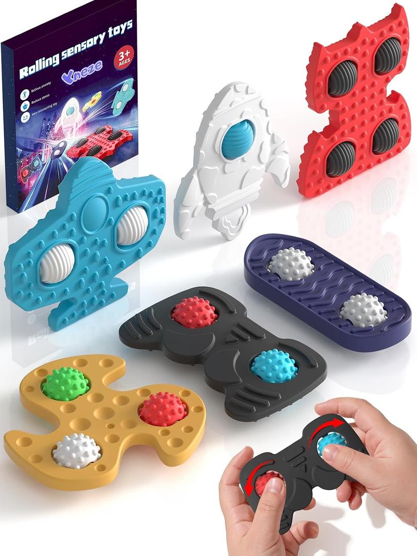 Silicone Rolling Fidget Toys for Kids & Teens 6 Packs Boys and Girls Quiet Sensory Toys for Concentrate Stress Relief Autism PTSD ADHD