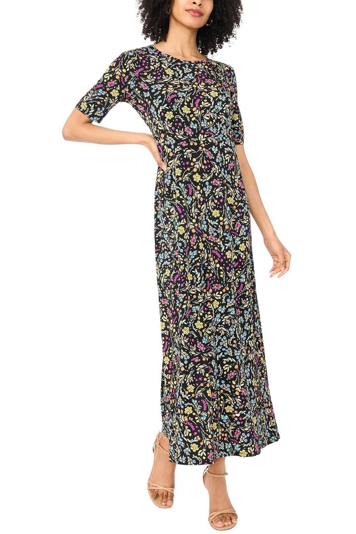 Vince Camuto Women's 3/4 Sleeve Maxi Dress, Medium, Rich Black 