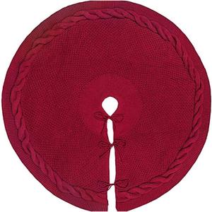 36 Inch Knitted Christmas Burgundy Tree Skirt for 5-6 FT Tree Decorations