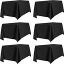 PureFit 6 Pack Rectangle Black Table Cloths 60 x 102 Inch for 6Ft Tables, Stain and Wrinkle Resistant Table Linens for Home Use, Wedding, Party, Banquet and Camping