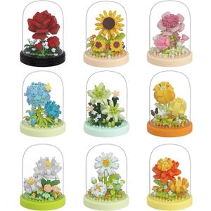 9 Set Secret Mini Flower Building Toy Bouquets with Dust Cover Set Creative Assembly Bonsai Tree Ideal for Home Decor Collection Toys